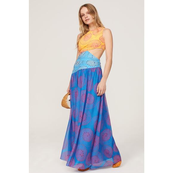 STAUD Yellow and Blue Maxi Dress - Picture 1 of 15